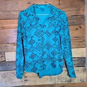 Cowgirl Tuff Pullover Button-up Shirt Turquoise and Red size small‎